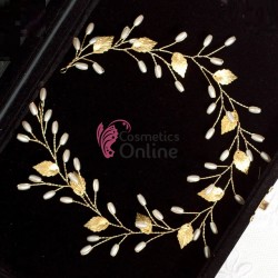 Accesoriu modern pentru decor par WED07AA Auriu cu perlute si frunze de 33cm 
